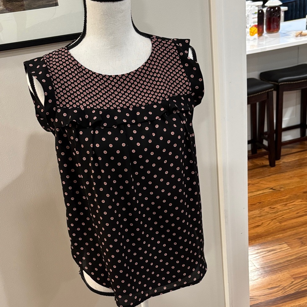 LOFT Black Sleeveless Blouse with Dots